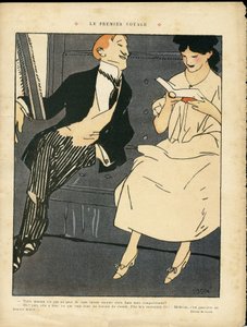 رسم توضيحي لـ Xavier Gose (1876-1915) في Le Lire ، 27/08/10 - الرحلة الأولى - قطار السكك الحديدية ، أزياء الرجال ، الزاني