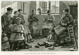 تجديل القش لديه Sluze. نقش لـ Xavier Mellery لتوضيح قصة La Belgique ، بقلم كاميل ليمونير ، في le Tour du monde 1886 ، من إخراج إدوارد شارتون (1807-1890) ، Hachette ، باريس.