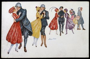 العسكريون وخطيباتهم ، مارينيس أو أصدقائهم - رسم توضيحي بواسطة إكزافييه ساغر (1870-1930) بطاقة بريدية ، إصدار 1915 بواسطة كزافييه ساجر