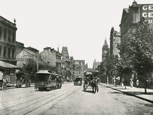 شارع كولينز ، باتجاه الغرب من شارع راسل ، ملبورن ، أستراليا ، 1895. بواسطة يورك وابنه