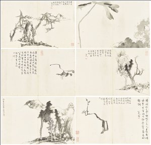 المناظر الطبيعية والزهور ، ألبوم ستة أوراق بواسطة Zhu da Bada Shanren