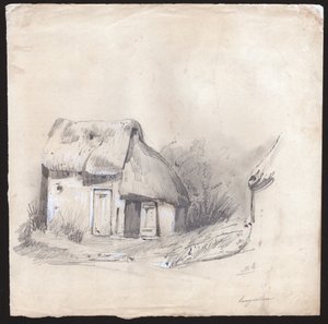 كوخ من القش في وسط فرنسا. كاليفورنيا. 1830 (رسم توضيحي) بواسطة . .