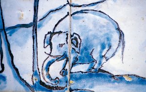 الفيل ، بلاط azulejos ، قصر المركيز في Fronteira ، لشبونة ، البرتغال ، التفاصيل