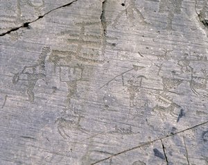 إيطاليا ، لومباردي ، مقاطعة بريشيا ، فالكامونيكا ، الحديقة الوطنية للمنحوتات الحجرية من Naquane ، النقوش الصخرية Camunian
