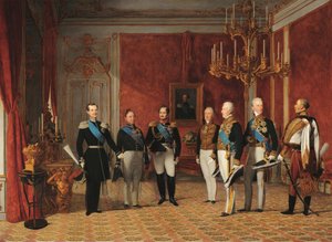 استقبال الأمير مترنيخ للدوق الأكبر ألكسندر نيكولايفيتش في هوفبورغ فيينا عام 1839 بواسطة Фердинанд Георг Вальдмюллер