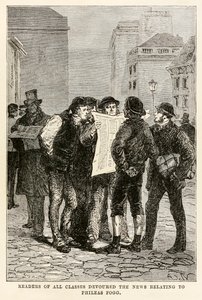 التهم قراء جميع الفئات الأخبار المتعلقة ب Phileas Fogg من Around the World in Eighty Days بقلم جول فيرن (1828-1905) ، نقشها لويس دومون (1822) 1873 بواسطة بعد ألفونس ماري دي نوفيل