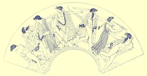 Revel by Brygos ، رسم توضيحي من لوحات زهرية يونانية بواسطة JE Harrison و DS MacColl ، تم نشره عام 1894 (صورة رقمية محسنة)