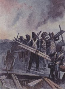 جنود فرنسيون يقومون ببناء جسر عائم في معركة أركول ، إيطاليا ، 1796