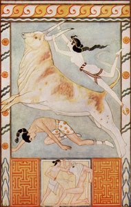 The Bull Baiters ، رسم توضيحي من "أساطير كريت وأوروبا ما قبل الهيلينية" بقلم دونالد أ.ماكينزي ، نُشر عام 1917 بواسطة بعد جون دنكان