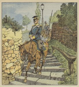 في Chateaudun ، ينحدر اثنان من uhlans المطابق على ظهور الخيل على الدرجات الحجرية من 200 درجة بواسطة بعد لويس تشارلز بومبل