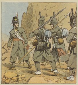 جنود الإنجليز من فوج حارس القدم الأول ، في لباس الطريق ، إسبانيا ، 1814 بواسطة بعد لويس تشارلز بومبل
