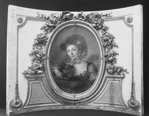 امرأة مع كلب واحد من مجموعة ، 1770-90. بواسطة حوالي عام 1775. رسام فرنسي
