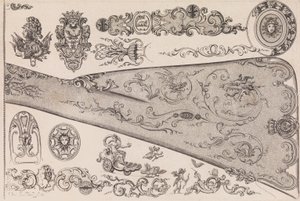 اللوحة السابعة من Nouveavx Desseins D'Arquebvseries ، كاليفورنيا. 1705-30. بواسطة دي لا كولومب