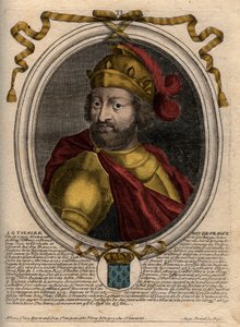 صورة لوثير (941-986) ، ملك الفرنجة - لوثر (941-986) ملك فرنسا - نقش من "Les Augustes Representations de tous les Kings de France من فاراموند إلى لويس الرابع عشر" ، باريس بواسطة دي لارميسين
