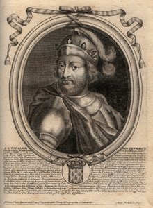 صورة لوثير (941-986) ، ملك الفرنجة - لوثير (941-986) ملك فرنسا - نقش من "Les Augustes Representations de tous les Kings de France من فاراموند إلى لويس الرابع عشر" ، باريس بواسطة دي لارميسين
