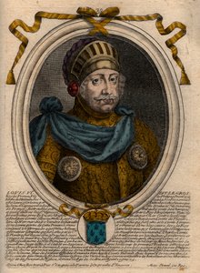 صورة لويس السادس ، تسمى The Fat - نقش من 'Les Augustes Representations de tous les Kings de France من Pharamond إلى LouisXIV' ، باريس بواسطة دي لارميسين