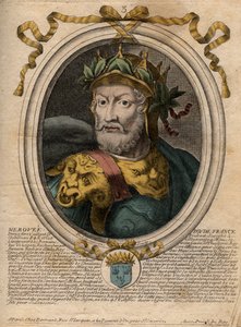 صورة لميروفي أو ميروفيتش ، ملك فرانك (v448-v458) ، أول ملك لسباق Merovingian - صورة Merovech (Meroveus) (d456) ملك Salian Franks - نقش من 'Les Augustes Representations de tous les Kings de France من Pharamond إلى Loui بواسطة دي لارميسين