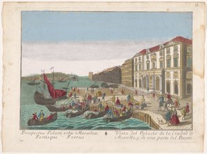 Gezicht op het Stadhuis en de Haven te Marseille منظر لقصر مدينة مرسيليا وجزء من الميناء (العنوان على الجسم)