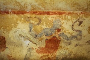 Blue Demon with snakes, fresco, Tomb of the Blue Demons, Necropolis of Tarquinia (UNESCO World Heritage List, 2004), Lazio, Italy. Etruscan civilization, 5th century BC (photo)