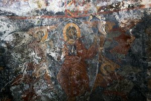 Christ with Angels and saint, fresco in church of Panagia, Kitiros, Crete, Greece (photo) بواسطة أو Magno Cesare Magni