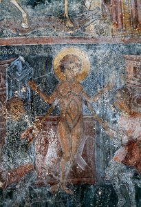 Martyrdom of Christ, fresco in Byzantine church of St George, Komitades, Crete, Greece (photo) بواسطة أو Magno Cesare Magni
