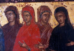 Pious women, wood panel in Byzantine church of Palea Roumata, Crete, Greece (photo) بواسطة أو Magno Cesare Magni