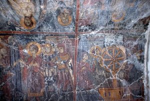 Religious-themed fresco, by Ioannis Pagomenos, fresco in Byzantine church of St George, Anidri, Crete, Greece (photo) بواسطة أو Magno Cesare Magni