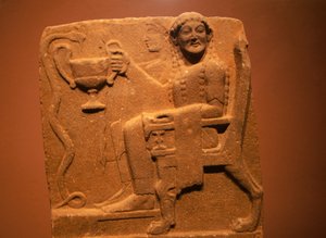 Stele with relief depicting deities and snakes, from Sparta, Greece, Greek civilization