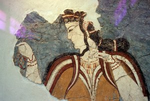 Fresco fragment with female figure, from Mycenae, Greece, Mycenaean civilization بواسطة غير معروف غير معروف
