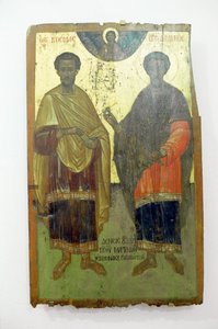 Saints, painting on wood in Arkadi monastery, Crete, Greece (photo) بواسطة غير معروف غير معروف