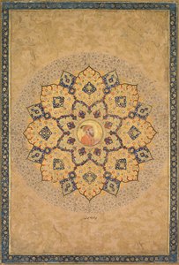 شمسة (أمة الله) مع صورة لأورنجزيب (1618-1707) ، من ألبوم الإمبراطور (ألبوم كيفوركيان) بواسطة ربما بواسطة Bichitr