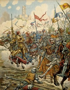 تاريخ فرنسا في العصور الوسطى (العصور الوسطى): أطلق الملك لويس الحادي عشر على الحكيم (1423-1483) على رأس جيشه خلال معركة مونتليري ضد دوري بيان بابليك ، 16 يوليو بواسطة اسم مستعار لـ Onfray de Breville Jacques Job