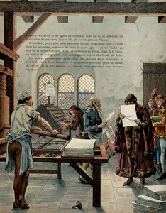 تاريخ فرنسا في العصور الوسطى (العصور الوسطى): شجع ملك فرنسا لويس الحادي عشر المسمى الحكيم (1423-1483) على نمو صناعة الطباعة. زار الملك السوربون في حضور مصممي الطباعة أولريش جيرنج (غيرينش أو غيرنيتش بواسطة اسم مستعار لـ Onfray de Breville Jacques Job