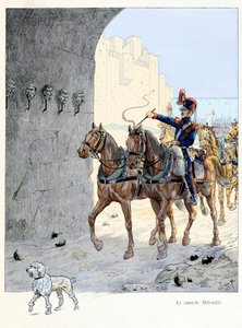 رسم توضيحي من نص كتاب "A la gloire des betes" بقلم A Fabre ، رسومات جاك ماري جاستون أونفراي دي بريفيل dit JOB (1858-1931) ، الناشر Maison Alfred Mame et fils: The Mitraille poodle (كلب بسيط في المدفعية الثانية فوج ، كان ال بواسطة اسم مستعار لـ Onfray de Breville Jacques Job