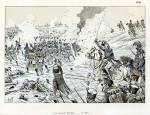 Illustration from the book “La Grande Guerre par les artistes”: Une grande bataille en 1815 by Jacques Marie Gaston Onfray de Breville dit JOB (1858-1931), Collection Partial بواسطة اسم مستعار لـ Onfray de Breville Jacques Job