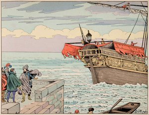 رسم توضيحي من كتاب "Le bon roy Henri" ، الذي رسمه جاك ماري جاستون أونفراي دي بريفيل ديت جوب (1858-1931): يرفض هنري الرابع النصيحة بالهروب إلى إنجلترا - مجموعة خاصة بواسطة اسم مستعار لـ Onfray de Breville Jacques Job