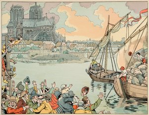 Illustration from the book “Le bon roy Henri”, illustrated by Jacques Marie Gaston Onfray de Breville dit JOB (1858-1931): Paris refuitaille - Private collection بواسطة اسم مستعار لـ Onfray de Breville Jacques Job
