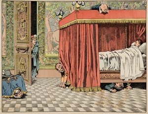 رسم توضيحي من كتاب "Le bon roy Henri" ، الذي رسمه جاك ماري جاستون أونفراي دي بريفيل ديت جوب (1858-1931): هنري الرابع يعيش في باريس تحت أعين الجواسيس - مجموعة خاصة بواسطة اسم مستعار لـ Onfray de Breville Jacques Job