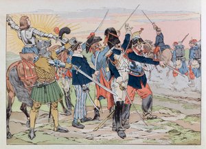جاك ماري غاستون أونفراي دي بريفيل ديت جوب (1858-1931) ؛ رسم توضيحي من كتاب "Les epees de France": Allegorie des glories de France aux poilus de 1914 ؛ كول ، جزء بواسطة اسم مستعار لـ Onfray de Breville Jacques Job