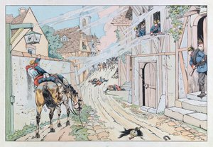 Jacques Marie Gaston Onfray de Breville dit JOB (1858 - 1931); Illustration taken from the book “” Les epees de France””: Episode of the Franco Prussian War of 1870, Assault given by the 9th Cuirassiers in the village of Morsbronn; Coll, Part بواسطة اسم مستعار لـ Onfray de Breville Jacques Job