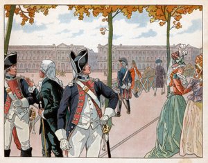 يواكيم مراد (1767-1815) و Bessieres في باريس عام 1791 يرتديان زي الحرس الدستوري للملك. نقش لجاك ماري غاستون أونفراي دي بريفيل ديت جوب (1858-1931) بواسطة اسم مستعار لـ Onfray de Breville Jacques Job