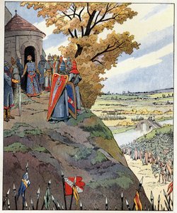 تاجي للكلمات الشجاعة للملك فيليب الثاني قالها فيليب أوغسطس (1165-1223) للوردات قبل الانتصار في معركة Bouvines في 27 يوليو بواسطة اسم مستعار لـ Onfray de Breville Jacques Job