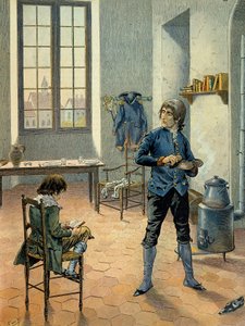 نابليون بونابرت (1769-1821) في حامية في أوكسون مع شقيقه لويس بونابرت (1778-1846) قرأ بين 1788 و 1789. رسم لجاك ماري غاستون أونفراي دي بريفيل ديت جوب (1858-1931) بواسطة اسم مستعار لـ Onfray de Breville Jacques Job