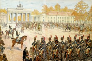 في 27 أكتوبر 1806 دخل نابليون الأول بونابرت (1769-1821) وجيشه برلين. في "" نابليون "لجورج مونتورجيل. رسم توضيحي لجاك ماري غاستون أونفراي دي بريفيل Dit JOB (1858-1931) بواسطة اسم مستعار لـ Onfray de Breville Jacques Job