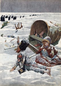 مشهد من تاريخ فرنسا في اللعب: حلقة من تراجع روسيا خلال الحرب النابليونية (1812). في "" Joujoux a l'histoire: la France نظمت مع Joujoux de deux petits Francais "". رسم توضيحي للوظيفة (جاك ماري غاستون أونفراي وبريفيل) (١ بواسطة اسم مستعار لـ Onfray de Breville Jacques Job