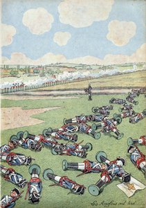 مشهد من تاريخ فرنسا في اللعب: حرب خلافة النمسا (1740-1748). قُتل جنود مشاة من الجيش الفرنسي على يد الإنجليز في معركة Fontenoy في 11 مايو 1745. في "" Joujoux a l'histoire: la France نظمت مع Joujoux de d بواسطة اسم مستعار لـ Onfray de Breville Jacques Job