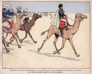 Napoleon debarque sur la terre des Pharaohs - NAPOLEON in Egypt - خلال حملته المصرية ، يرافقه متوحشون يزورون المواقع الأثرية - الطباعة الحجرية بواسطة Job