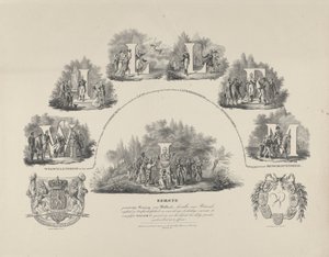 رمزية لفضائل الملك وليام الأول ، 1831 وليام الأول الملك الدستوري الأول لهولندا ، مرمم لحريتنا الوطنية واستقلالنا (...) (العنوان على الكائن) بواسطة Uitgevers van het Koninklijk Museum van S'Gravenhage