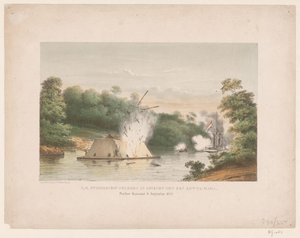 Z.M. Steamship Celebes يقاتل kotta-mara. Poeloe Kanamit ، 6 أغسطس 1859 (العنوان على الكائن) بواسطة ودوي الياس سبانير وزنك