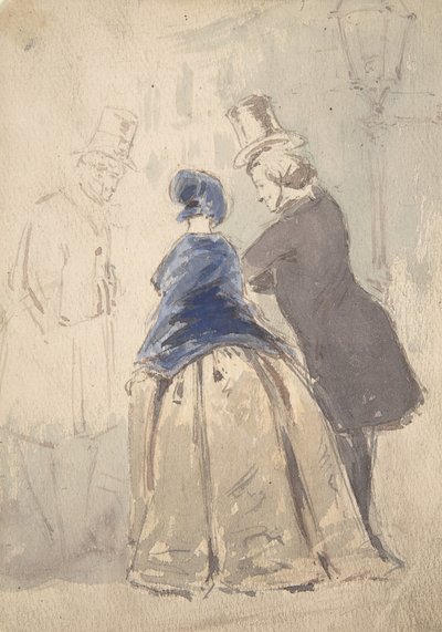 مشهد شارع من فانيتي فير ، مع أميليا وجورج أوزبورن ووجهين دوبين ... ، 1800-1819. بواسطة جيري باريت